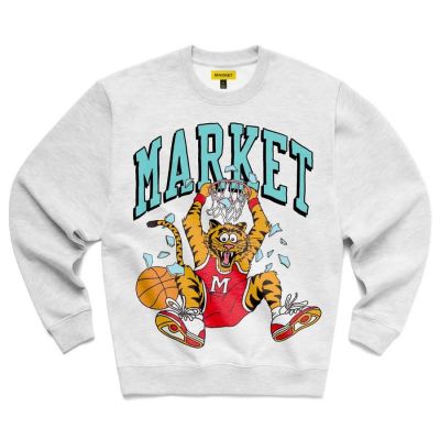 Market Dunking Cat Crewneck Sweatshirt Ash Grey - Grau - Hoodie