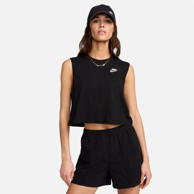 Nike Sportswear Club Wmns Sleeveless Cropped Top Black - Schwarz - Kurzärmeliges T-shirt