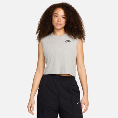 Nike Sportswear Club Wmns Sleeveless Cropped Top Heather Grey - Grau - Kurzärmeliges T-shirt