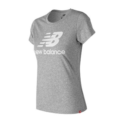 New Balance Essentials Stacked Logo Tee Wmns Grey - Grau - Kurzärmeliges T-shirt