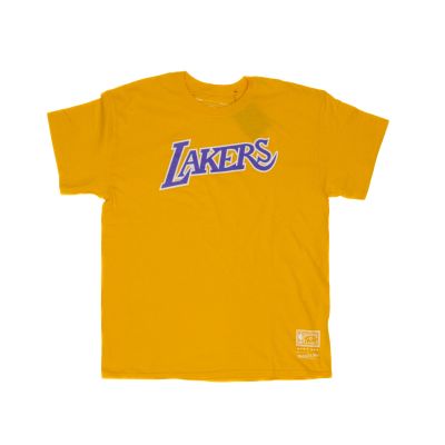 Mitchell & Ness Worn Logo / Wordmark Tee Los Angeles Lakers - Gelb - Kurzärmeliges T-shirt